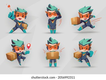 Super Hero Boy Mascot Character Set delivery object