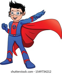Super hero boy posing on a white background