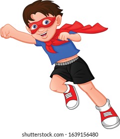 Super hero boy posing on a white background