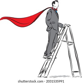 super hero businessman climbing ladder success concept leadership vector illustration