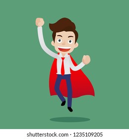 Super hero businessman in red cape fiying, Cartoon vector illustration