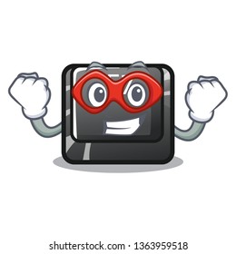 Super hero button f7 in the shape mascot
