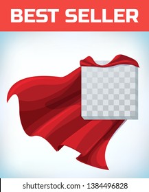 Super Hero Cape. Red Super Cloak. Hero Clothes. Halloween Costume. Strong Woman. Super Female Cape. Girl Power. Power Icon. Leadership Logo. Superhero Sign. Success Concept. Square Logo