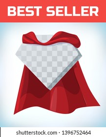 Super hero cape. Red super cloak. Hero clothes. Halloween costume. Power icon. Leadership logo. Superhero sign. Success concept.
