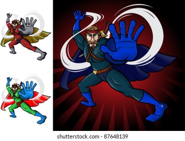 Super hero with a cape and samurai sword