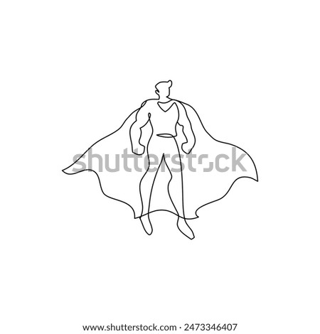 Super hero with a cape. standing man hero in continuous line drawing. Vector illustration
