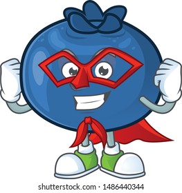 Super hero cartoon funny blueberry fruit with mascot