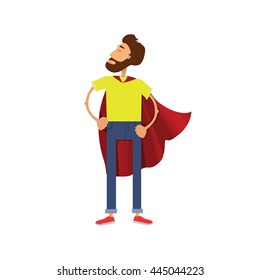 Super hero cartoon man. Male in red cloak of superhero