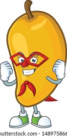 Super hero cartoon of mango character on a white background.