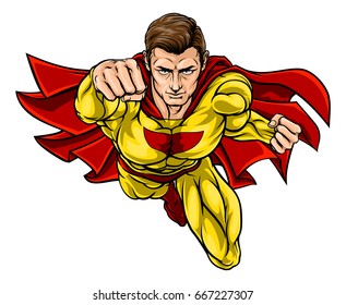 Super hero in a cartoon pop art comic book style