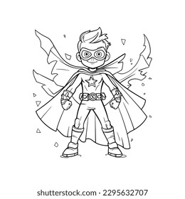 Super hero cartoon style character for kids coloring books, isolated on white background.