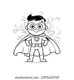 Super hero cartoon style character for kids coloring books, isolated on white background.