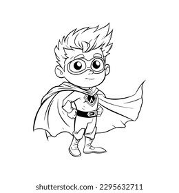 Super hero cartoon style character for kids coloring books, isolated on white background.