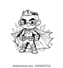 Super hero cartoon style character for kids coloring books, isolated on white background.