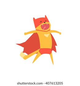 Super Hero Cat Shouting Flat Geometrical Design Cool  Vector Icon On White Background