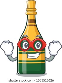 Super hero champagne bottle poured in cartoon glasses