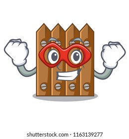 Super hero character close up on wooden fence door