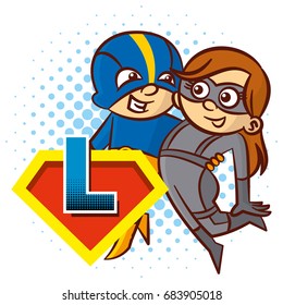 Super hero character Letter L Superhero Vector Alphabet