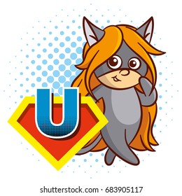 Super hero character Letter U Superhero Vector Alphabet