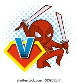 Super Hero Character Letter V Superhero Vector Alphabet