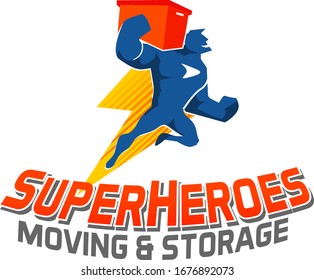 super hero character logo lifting box design