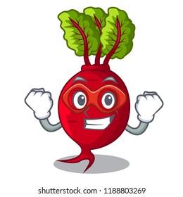 Super hero character organic beetroot in the garden