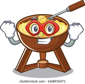 Super hero cheese fondue with in mascot shape