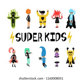 Super Hero Chracter Set. Super Kid Vector Illustration. Childish Print