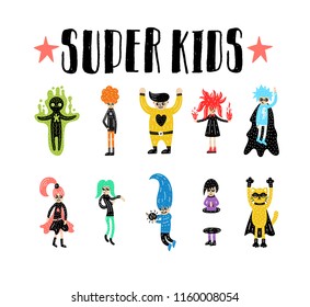 Super Hero Chracter Set. Super Kid Vector Illustration. Childish Print