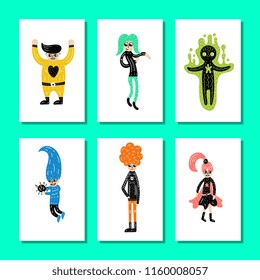 Super Hero Chracter Set. Super Kid Vector Illustration. Childish Print