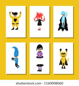 Super Hero Chracter Set. Super Kid Vector Illustration. Childish Print