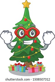 Super hero christmas tree isolated with the mascot