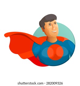 Super Hero in cloak in a circle. Vector illustration.
