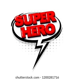 Super hero comic text collection sound effects pop art style. Set vector speech bubble with word and short phrase cartoon expression illustration. Comics book red colored background template.