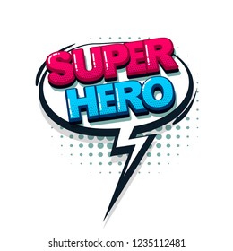 Super hero comic text collection sound effects pop art style. Set vector speech bubble with word and short phrase cartoon expression illustration. Comics book colored background template.