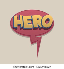 Super hero comic text speech bubble pop art design. Funni comics book sound cloud. Halftone vector illustration label. Explosion comic cartoon effect. Sketch cartoon text character on halftone cloud.
