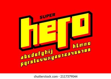 Super Hero comics style font design, alphabet letters and numbers, vector illustration