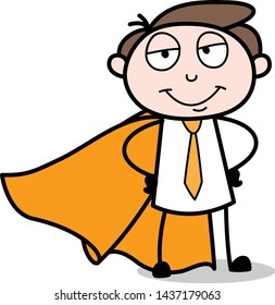 In Super Hero Costume and Smiling - Office Businessman Employee Cartoon Vector Illustration