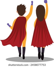 Super Hero Pareja Red Cape Vector