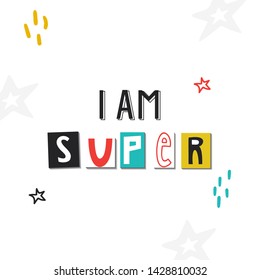 Super Hero - cute and fun kids lettering. Perfect for baby prints and nursery posters. Color vector illustration