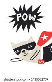 Super Hero - Cute and fun kids nursery poster with cat animal and hand drawn lettering.