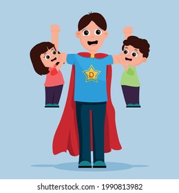 super hero dad with his two children