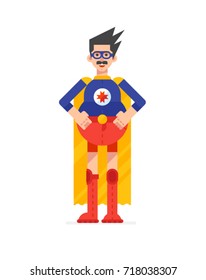 Super hero daddy in superhero costume. Smiling man in superhero costume with glasses. Isolated object on white background.Vector illustration design.