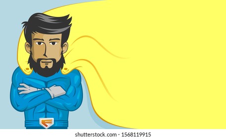 Super Hero Daddy with a Yellow Background Vector Illustration with Copy Space