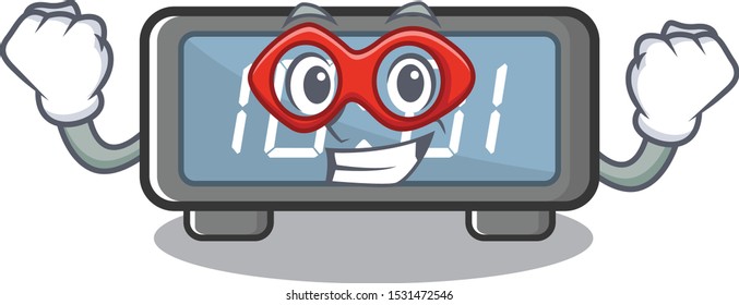 Super hero digital clock clings to cartoon wall