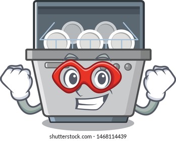 Super hero dishwasher machine isolated in the cartoon