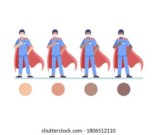 Super Hero Doctor Or Medical Worker Or Nurse Character Wear Red Capes