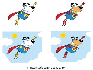 Super Hero Dog Cartoon Mascot Character Set.Vector Collection Isolated On White Background
