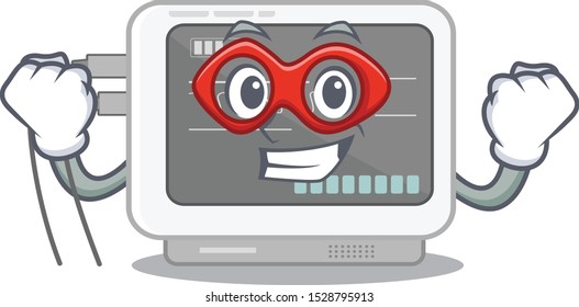 Super hero ecg machine stuck the cartoon wall