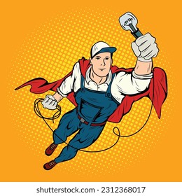 Super Hero Electrician vector, Pop Art Comic Super Hero Electrician Vector Stock Illustration